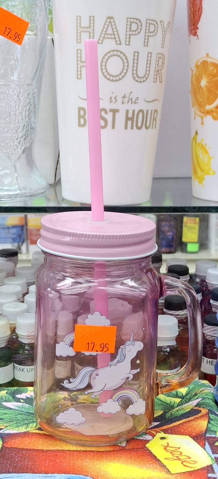 GLASS MUG WITH LID AND STRAW