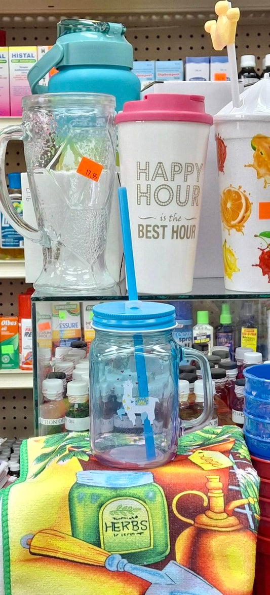 GLASS MUG WITH LID AND STRAW